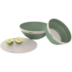 Faltbares Outwell Schüssel- Und Sieb-Set, Shadow Green -Campingausrüstung bowl colander lid collaps outwell shawod green set 1000 3 25307