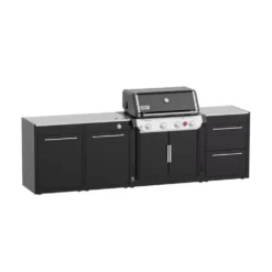 Weber Outdoorküche BBQ-Kitchen 331, 3 Modul Für Genesis E-435 -Campingausrüstung gas grillkueche weber kitchen 3er set genesis e 435 draussen grillen outdoor kueche schwarz seitenbrenner 4 edelstahlbrenner 1000 2 26517
