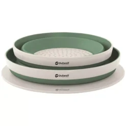 Faltbares Outwell Schüssel- Und Sieb-Set, Shadow Green -Campingausrüstung kleines packmass zusammenfaltbar outwell collaps schuessel set sieb set gruen 1000 2 25307