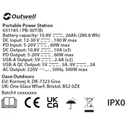 Tragbare Power Station Outwell Akira 300 -Campingausrüstung produktdatenblatt outwell akira 300 power station 1000 4 24868