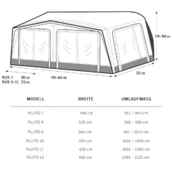 Luftvorzelt Für Wohnwagen Westfield Pluto 2.0 | Grösse 9 -Campingausrüstung westfield pluto 2 0 skizze groesse massangaben luftvorzelt wohnwagen caravan 1000 1 26017